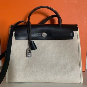 Cream &  Black Hermès Herbag PM